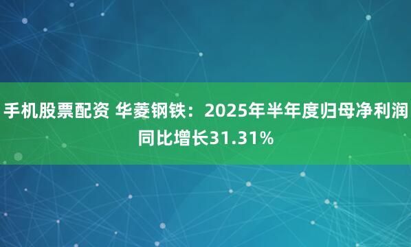 手机股票配资 华菱钢铁：2025年半年度归母净利润同比增长31.31%